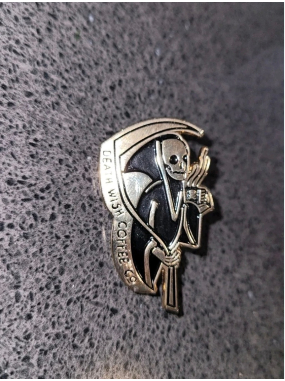 Death Wish Coffee Co Grim Reaper Enamel Lapel Pin Black Silver Coffee Mug